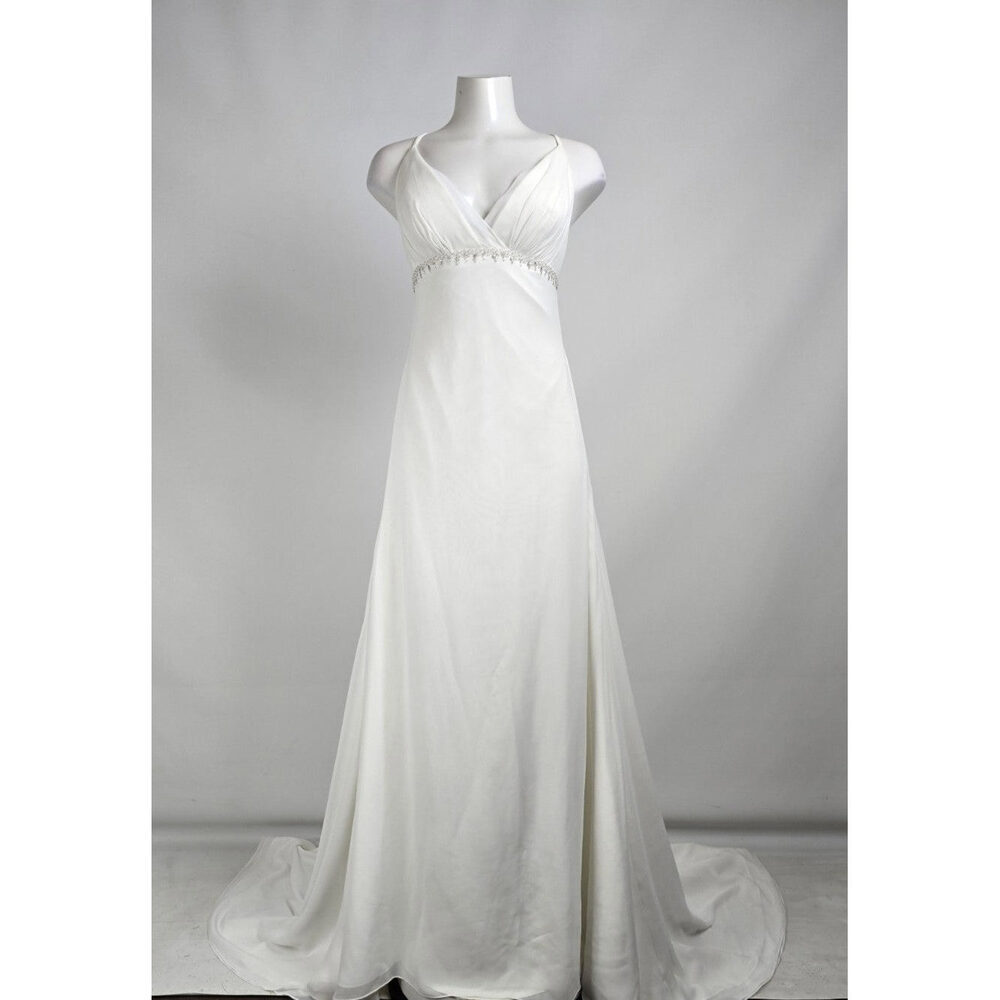 Vintage Elegance White Beaded Detail Wedding Dress Size 8